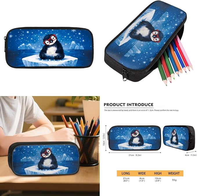 WELLFLYHOM Penguin Girls Backpack Set 8-12 Kids School Book Bag Lunch Box Pencil Case Water Bottle Sleeve Ice Snow Elementary Junior High Daycare Bag for School Back to School Gift
