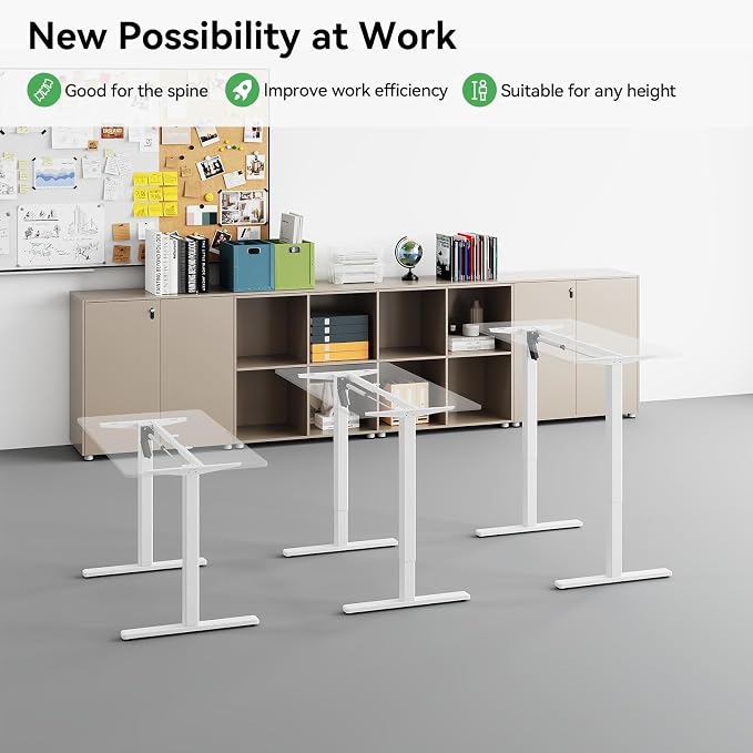 Electric Standing Desk Frame, Adjustable Height & Length, 63" x 28" Tabletop Compatible, 3 Preset Heights, 154 Lbs Weight Capacity, White