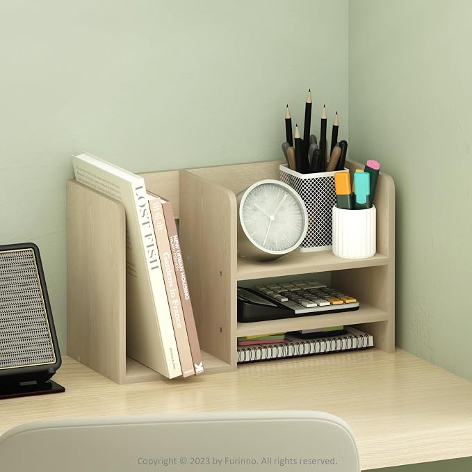Furinno Hermite Wood Desktop Book and Home Office Supplies Storage Organizer, Bauhaus Oak