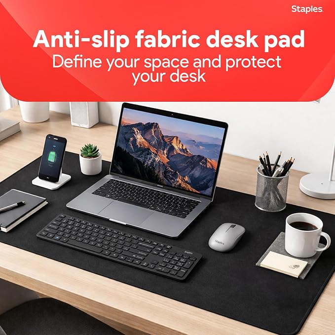 Anti-Slip Fabric Desk Pad, 31.5” x 15.7”, Black, Large Desk Mat for Keyboard/Mouse, Non-Skid Base