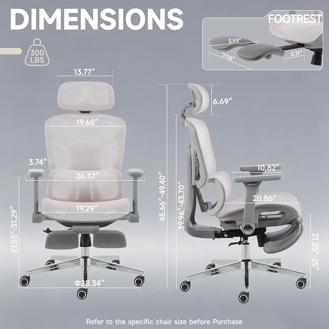 Korser Ergonomic Mesh Office Chair with Footrest, Big and Tall Desk Chair with 4D Flip-Up Arms, Auto-Tracking Lumbar Support, 3D Headrest, High Back Computer Gaming Chair for Home Office, Pink