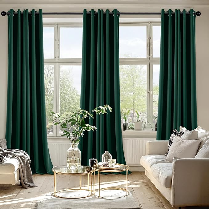 MIULEE Blackout Curtains for Bedroom Living Room 2 Panels, Thermal Insulated Room Darkening Drapes Grommet Noise Reducing Light Blocking Window Treatments 96 Inches Long 40x96 Inch Hunter Green
