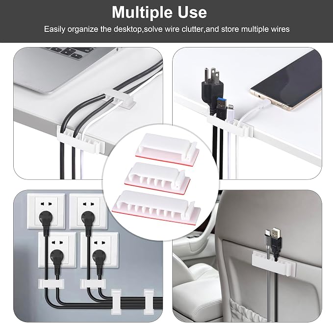 Cable Management Clips, 20Pcs Cable Organizers Wire Clips Cord Holder for TV PC Ethernet Cable Desk Home Office (White)