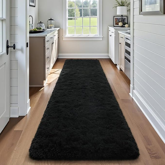 HOMORE Runner Rugs for Bedroom 2x10 Black Rug for Bedroom Bedside Soft Fluffy Area Rugs for Living Room Indoor Entrance Door Mat, Long Runner Rugs and Carpets for Dorm Nursery