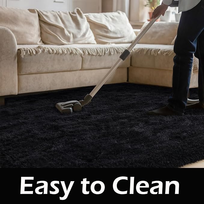HOMORE Black Rug for Bedroom 4x6 Furry Carpet for Boys Girls Shaggy Fuzzy Rugs for Living Room Non Slip Large Rug for Kids Dorm Home Decor