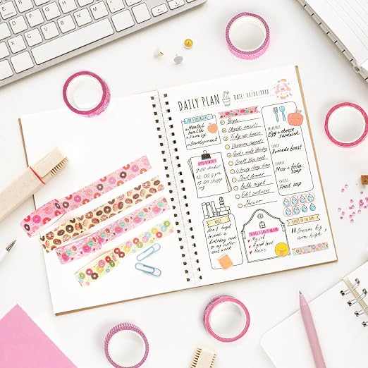 12 Rolls Donut Washi Tape Set, Candy Donuts Stars Decorative Masking Tapes, Cartoon Craft Pattern Adhesive Tapes for DIY Art Crafts Scrapbook Journal Planners Supplies Gift Wrapping 16.4Ft