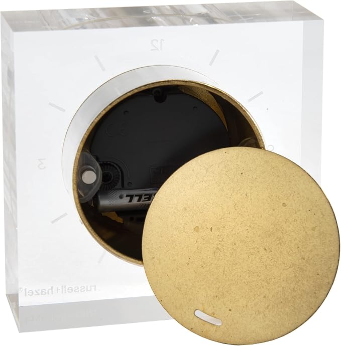 russell+hazel Acrylic & Gold Desk Clock, Clear | Keeps time with upscale style on a desk or shelf. A clear acrylic clock with an etched face & gold-toned brass accents.