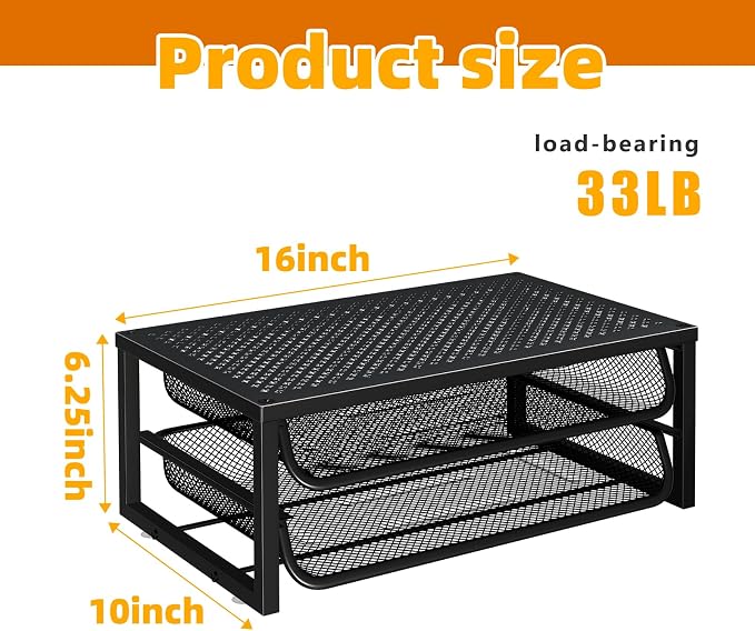 Ekisemio 2-Pack 2-Tier Monitor Stand Riser with Drawer, Metal Computer Desk Organizer for Home Office, Black