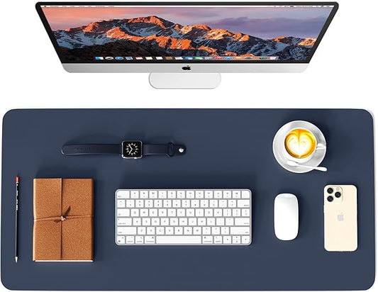 WAYBER Leather Desk Pad Protector, Waterproof Mouse Pad, PU Desk Mat, Office Desk Cover, Desk Writing Mat for Office/Home/Work/Cubicle (Blue/Yellow) 31.5x15.7in
