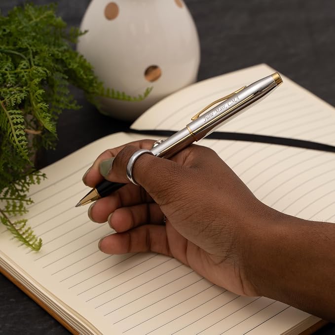 Personalized Cross Foundry Rollerball Pen | Engraved Polished Chrome with PVD Gold Trim | Custom Medalist Rollerball for Executives, Graduates, and First-Time Cross Writers