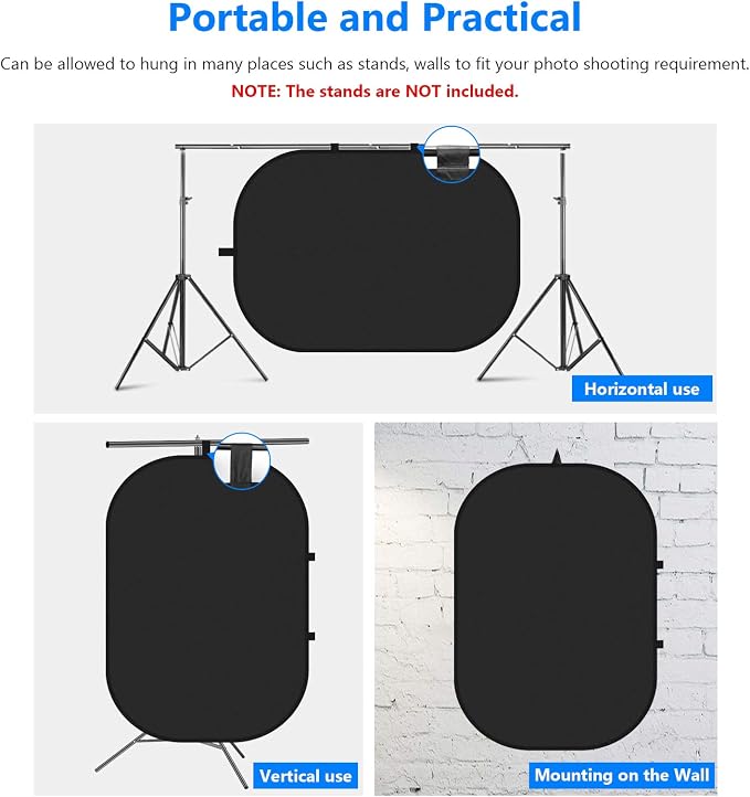 NEEWER Chromakey Backdrops, Double Sided Black Screen and White Screen, 2 in 1 Collapsible and Reversible Background for Photography, Gaming and Live Streaming, 5'×6.6'/1.5m×2m (Black/White)