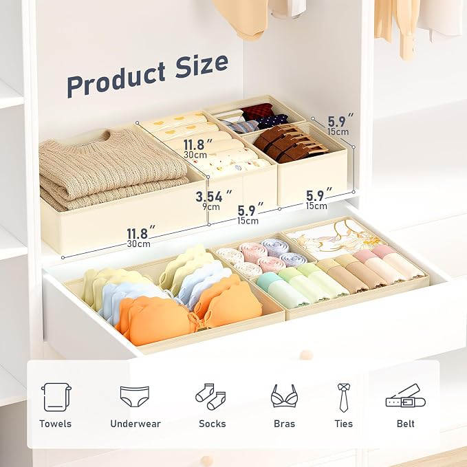 DIMJ Drawer Organizer Clothes 28 Pack - Foldable Baby Organizers and Storage & Closet Organizers for Bedroom, Closet - Nursery Organization Dresser Dividers for underwear, Sock,Bra, Belt, Tie,Beige