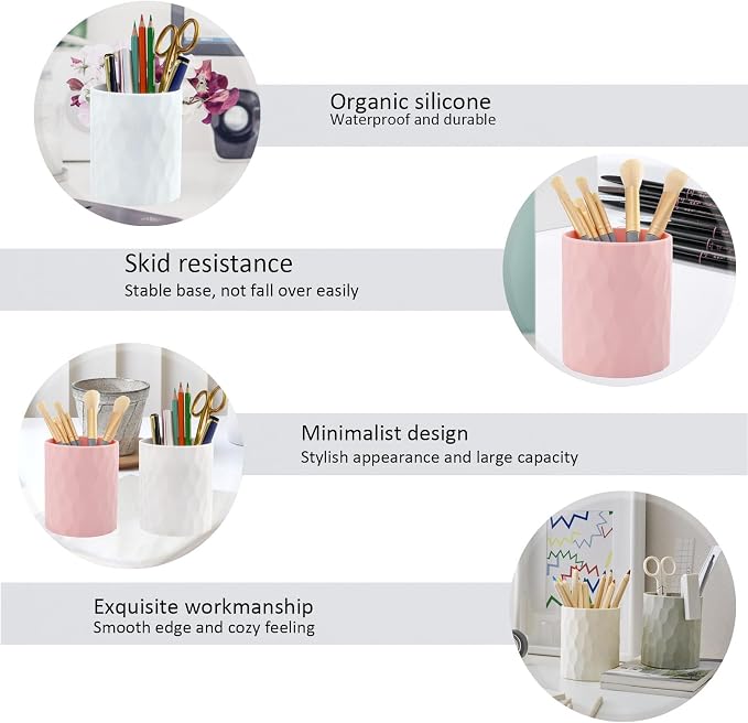minimaliving Pen Holder,Nordic Style Silicone Waterproof Pencil Holder for Desk Simple&Modern Minimalist Makeup Organizer Multifunctional Office Supplies for Home,Kids and School (Black)