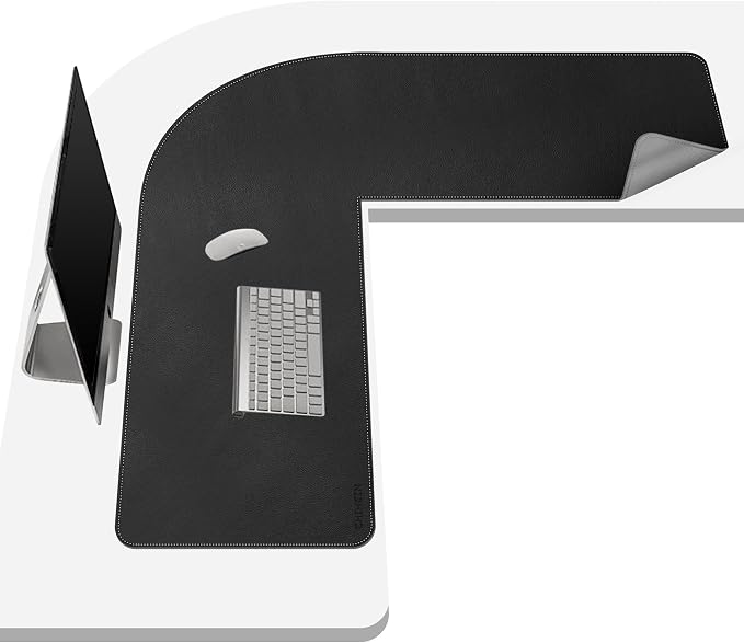 Chihein L-Shaped Desk Pad, Corner Desk Mat (41.3”+ 41.3”) x 12.99”, Computer Office Mouse pad Writing Table Pad for Home Office - Black/Gray