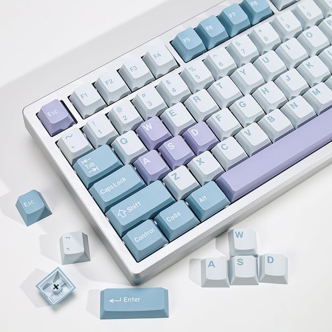 Illusion PBT Double Shot Keycap Set,174 Keys Cute Blue Custom Key Cap Keycaps 70 Percent Cherry Profile Keycaps for 61/64/68/84/87/100/104/108 Mechanical Keyboard