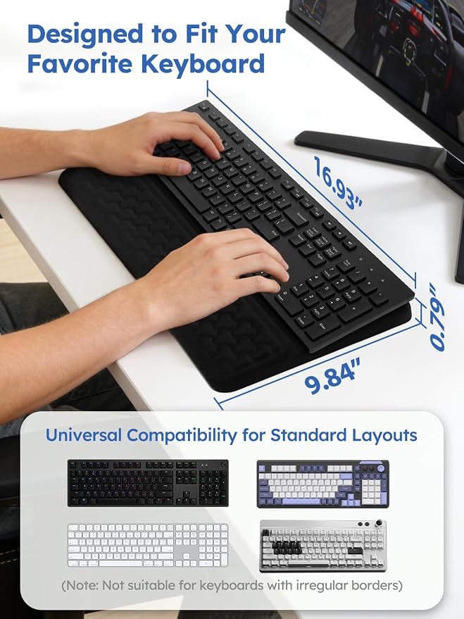 Cirhy 2-in-1 Keyboard Stand and Wrist Rest, Ergonomic Adjustable Keyboard Riser with Memory Foam Cushion, Non-Slip Silicone Base, Wrist Support for Typing, Gaming, Office and Study