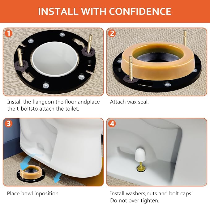 boeemi Toilet Flange Repair Kit with Wax Ring for Toilets Install or Leaking Toilet Wax Ring Replacement Kit Include Mounting Hardware Fits 3-inch or 4-inch Waste Lines