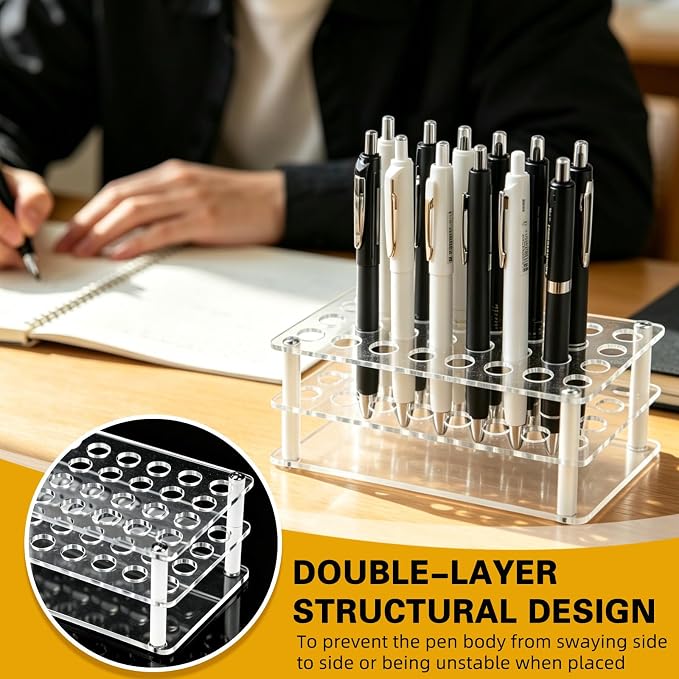 Acrylic Pen Display Holder, 32-Slots Pencil Display Stand Clear Paint Brush Holder Rack Organizer for Pens Pencils Artist (32)