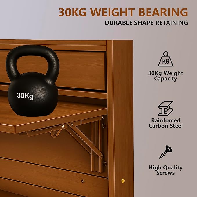 Wall Mounted Desk 31 Inches, Folding Table with Shelves, Space Saving Computer Desk, Floating Table, Multi-Purpose Folding Desk Perfect for Workstations, Dining, or Laundry Area.