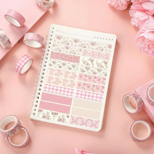 12 Rolls Watercolor Floral Washi Tape Set 15 mm Vintage Flower Decorative Masking Tape for Summer School Arts DIY Craft Scrapbook Journal Supplies Gifts(Light Pink,Polka Dots and Floral)