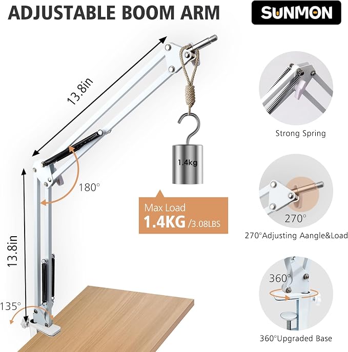 For HyperX QuadCast S White Boom Arm - White Mic Arm Compatible with Hyper x QuadCast, Microphone Boom Arm with Pop Filter, Improve Sound Quality, Mic Boom Arm for Hyperx QuadCast by SUNMON