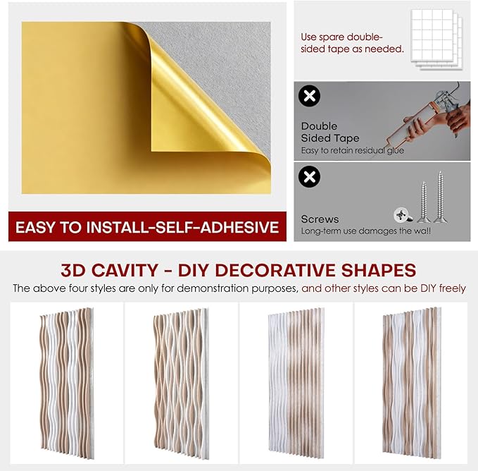 Large Acoustic Wall Panels 47.2"x23.6"x1.57"4-Pack,3D DIY Wave Sound Proof Panels for Walls, Peel and Stick Wall Panels for Room Decor, Recording Studio & Bedroom