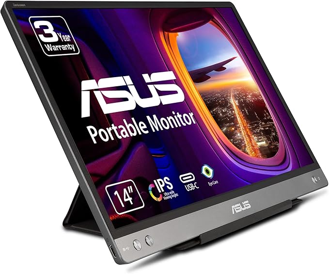 ASUS ZenScreen MB14AC 14” Portable USB Type-C Monitor, 1080P Full HD, IPS, Eye Care, Anti-Glare Surface, External Screen for Laptop, Hybrid Signal Solution