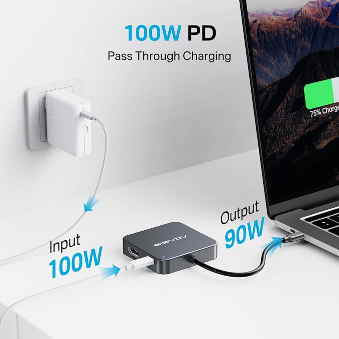 USB C Hub 10Gbps, Multiport Adapter with 4K 60Hz HDMI, 100W Power Delivery, 3 USB A3.1+1 USB-C 3.1 Data Port, USB to HDMI Adapter for MacBook, Dell, Lenovo, Surface, iPad PRO, XPS(Grey)