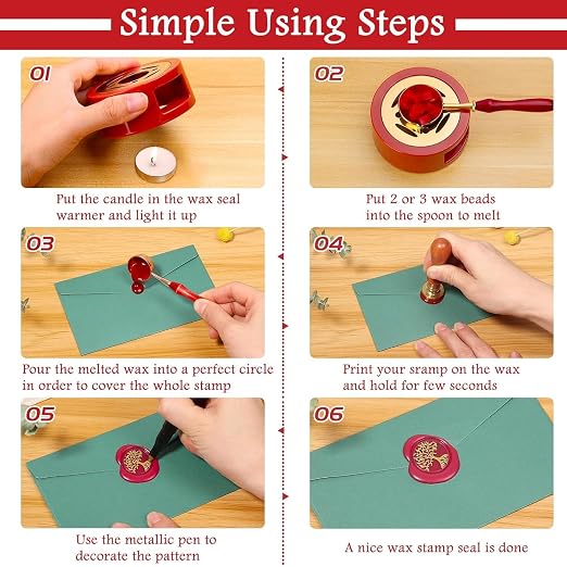 Paxcoo Sealing Wax Kit with Wax Seal Beads, Stamp, Warmer, Spoon, Envelopes for Letter Sealing