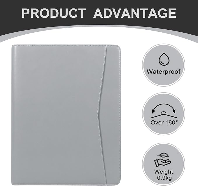 Calfinder Portfolio Binder with Zipper, Vegan Leather Padfolio for Women and Men, Business Portfolio Organizer Folder, Business Padfolio with A4 Writing Pad holder, Resume folder,Portfolio Binder Organizer