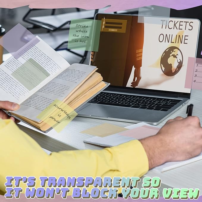 Jetec 500 Sheets Transparent Sticky Notes Bulk 3x3 Pastel See Through Sticky Notes Clear Books Annotation Tabs Self Adhesive Waterproof Translucent Memo Pad for Office Bible(Mixed Color,Vintage)