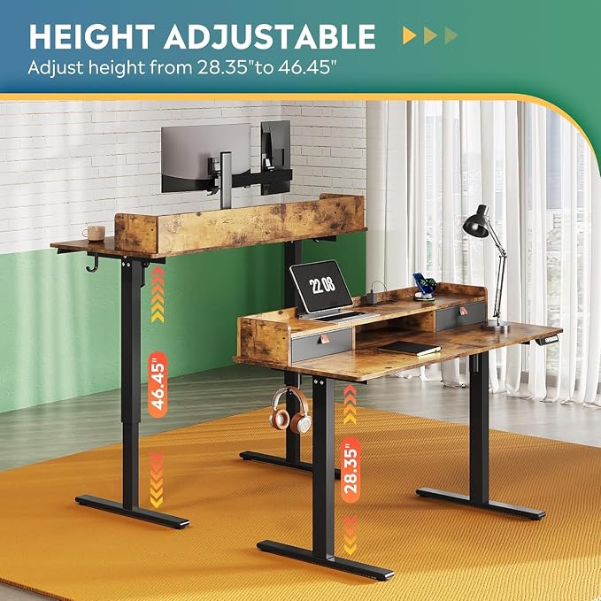 DEVAISE 48 Inch Standing Desk with Shelf, Ergonomic Computer Desk, Rustic Brown