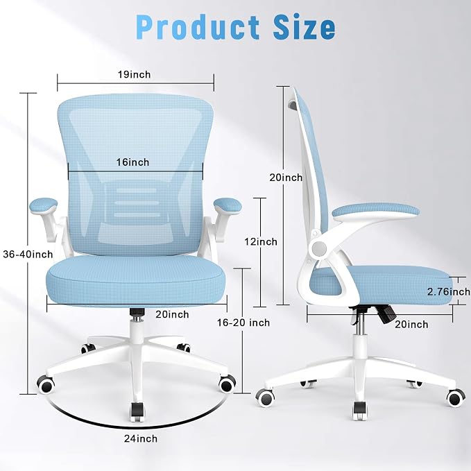 naspaluro Home Office Desk Chair Mid Back with Adjustable Height Blue | Comfy Ergonomic Chair with Flip-Up Arm and Lumbar Support, Breathable Mesh Swivel Computer Chair for Study Working Teacher
