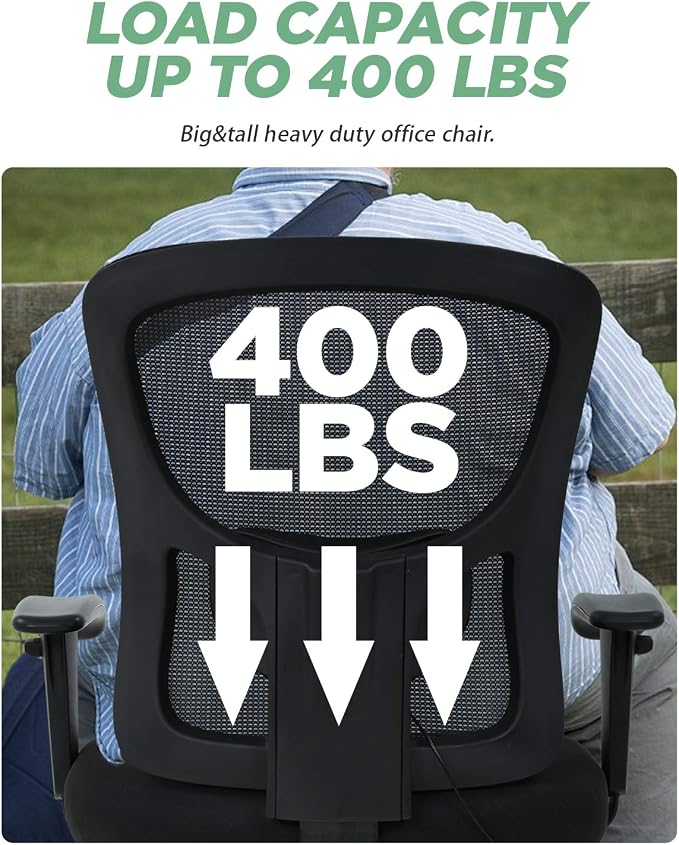 Big and Tall Office Chair 400lbs Cheap Desk Chair Mesh Computer Chair with Lumbar Support Wide Seat Adjust Arms Rolling Swivel High Back Task Executive Ergonomic Chair for Women Men,Black