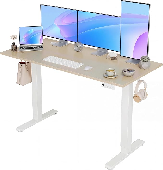YDN Electric Standing Desk, 55x24 Inch, Nature | 3 Memory Presets, Cable Management, Adjustable Height, Sit Stand, Computer Workstation, Home Office