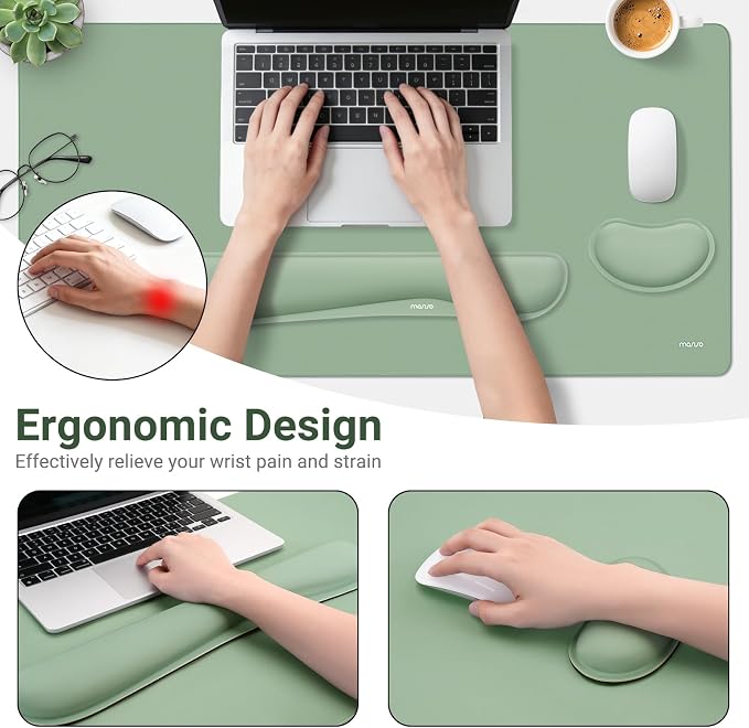 MOSISO Keyboard Mouse Pad Set, Gaming Mouse Pad&Keyboard Wrist Rest&Wrist Rest, Ergonomic Wristrests with Memory Foam Home Office Easy Typing Cushion Non-Slip Mousepad, Antique Green