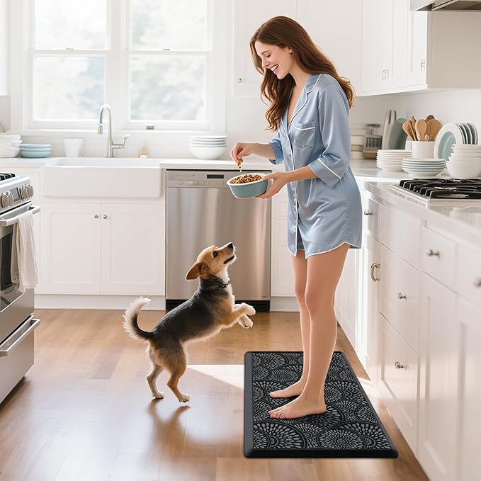Mattitude Kitchen Mat, 17.3x28in Heavy Duty Ergonomic Comfort Foam Standing Desk Mat, Waterproof Non-Slip Standing Mats and Rugs for Kitchen, Office, Laundry, Black
