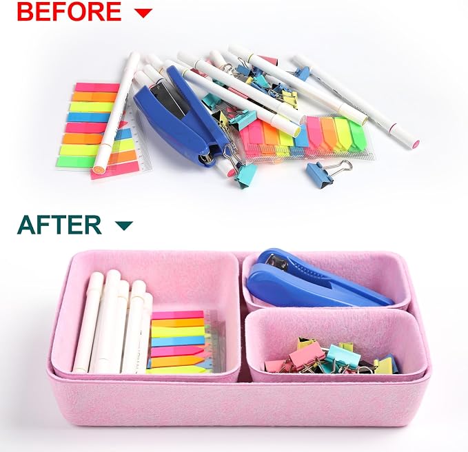 Desk Drawer Organizer | 7 Pack Felt Drawer Organizer Shallow Drawer Organizers Felt Storage Bins,Desk organizer trays (Pink)