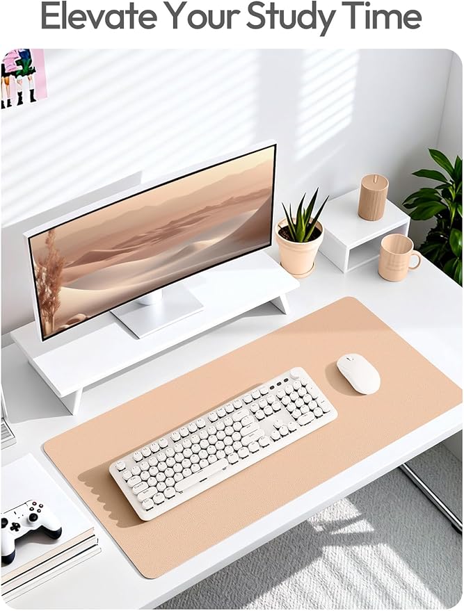 YSAGi Leather Desk Protector, Office Mat, Large Mouse Mat, Non-Slip PU Leather Blotter, Laptop Desk Mat, Waterproof Writing Pad for Office and Home(Latte, 63" x 24")
