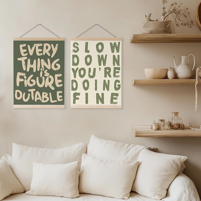 YQDEJ Everything is Figureoutable Inspirational Wall Art Poster Hanger Frame of 2, Positive Affirmations Wall Decor, Motivational Wall Art for Home Office Classroom, 12x16 Inch