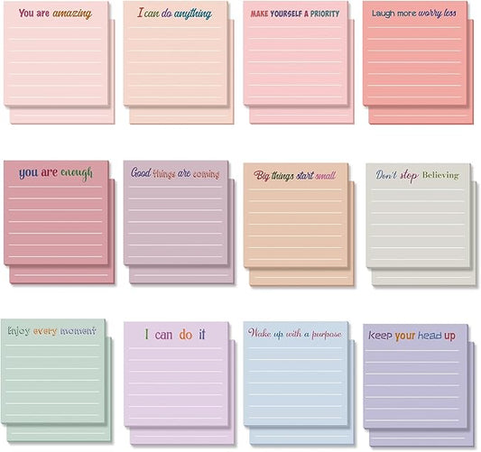 Yinder 24 Pcs Inspirational Sticky Notes Thank You Gift Motivational Sticky Note Pad Employee Appreciation Gift Bulk for Staff Coworker Teacher Nurse Office Groups 3 x 3'' (Motivation,Aesthetics)