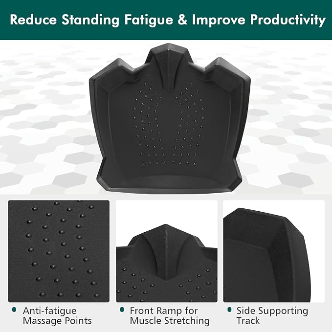 ReunionG PU Not-Flat Standing Mat, Anti Fatigue Mat for Standing Desk 2” Thick, Comfort Floor Mat with Anti-Skid Groove, Calculated Terrain & Massage Points, Suitable for Home Kitchen Office