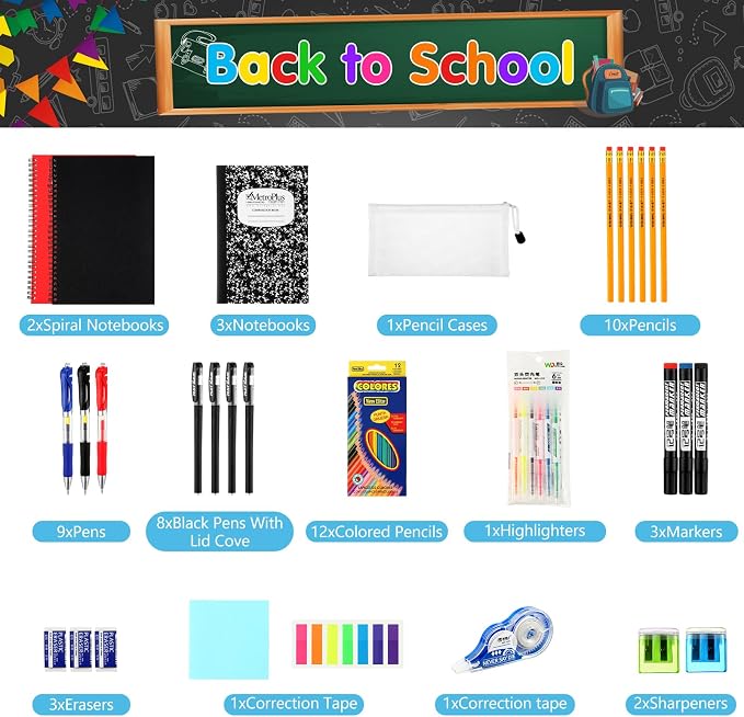 Gilprop 81 Pcs School Supply Kit with Backpack Back to School Supplies Bundle Bulk School Essentials for Elementary Middle High School Students Includes Folders Notebooks Pencils and More(Red)
