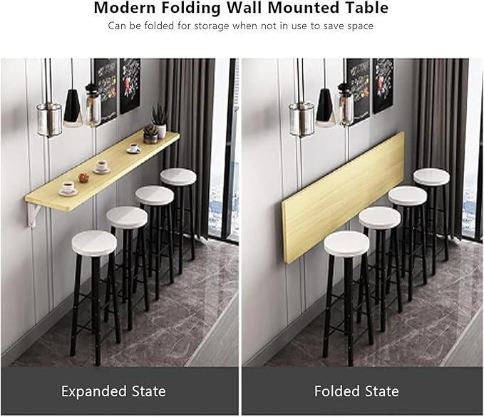 Wall Mounted Folding bar Table,Wooden Wall Dining Table,Narrow Long Floating Desk,Hanging Desk Workbench for Kitchen Laundry Office(43.3x11.8inch, Black)