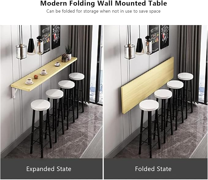 Wall Mounted Folding bar Table,Wooden Wall Dining Table,Narrow Long Floating Desk,Hanging Desk Workbench for Kitchen Laundry Office(39.3x15.7inch, White)