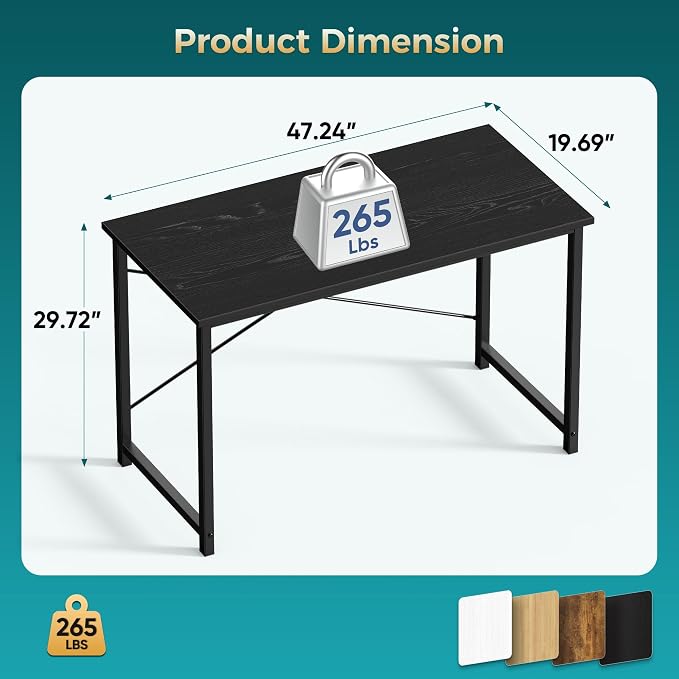 OLIXIS 47 Inch Computer Office Desk for Small Spaces, Writing Gaming Work Desk Modern Study Table with Storage Bag & Headphone Hook Home Bedroom, Black