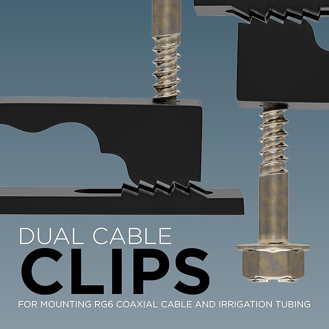 THE CIMPLE CO Dual Cable Clips with Screws - 1/2 Inch Coaxial Cable Clamps Outdoor - Exterior Cord Management for Coax, CAT Ethernet, Electrical Wire - Screw Clamps for Wires on Wall - 100 PCS, Black