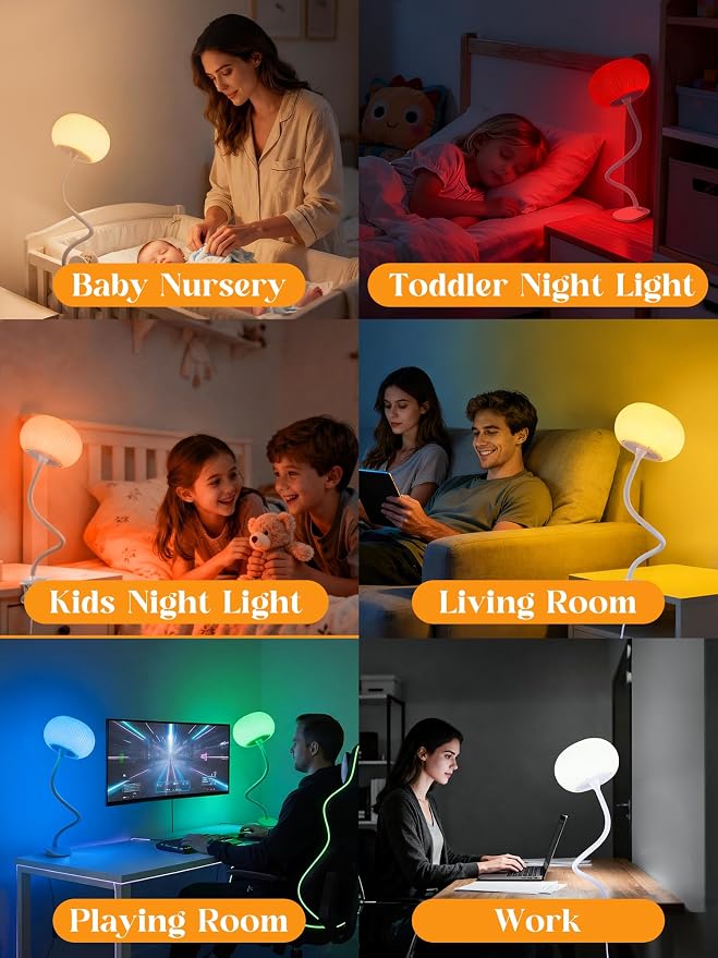 Clip on Lamp, 10 RGB Colors+10 Brightness Desk Lamp with Clamp, 800 Lumen Bright Clamp lamp, USB Adapter Reading Light for Bed/Headboard/Bedside Table/Bedroom/Kids Room/College Dorm