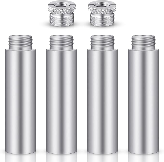 Weewooday 4 Pieces Mic Stand Extension Tube 5/8 Inch Microphone Extension Pipe Aluminium Alloy Stand Extenders Screw Boom Tubes with 2 Metal Adapters(Sliver)