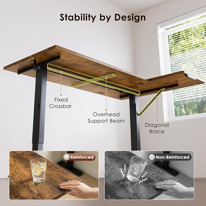 OffiGo Electric L Shaped Standing Desk, 63 Inches Height Adjustable Table, Reversible Corner Stand Up Desk, Lifting Computer Table for Home Office, Computer Workstation, Rustic Brown